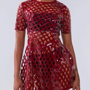 AKIRA SHE'S DIFFERENT CUT OUT FAUX LEATHER MINI DRESS IN BURGUNDY Size LL